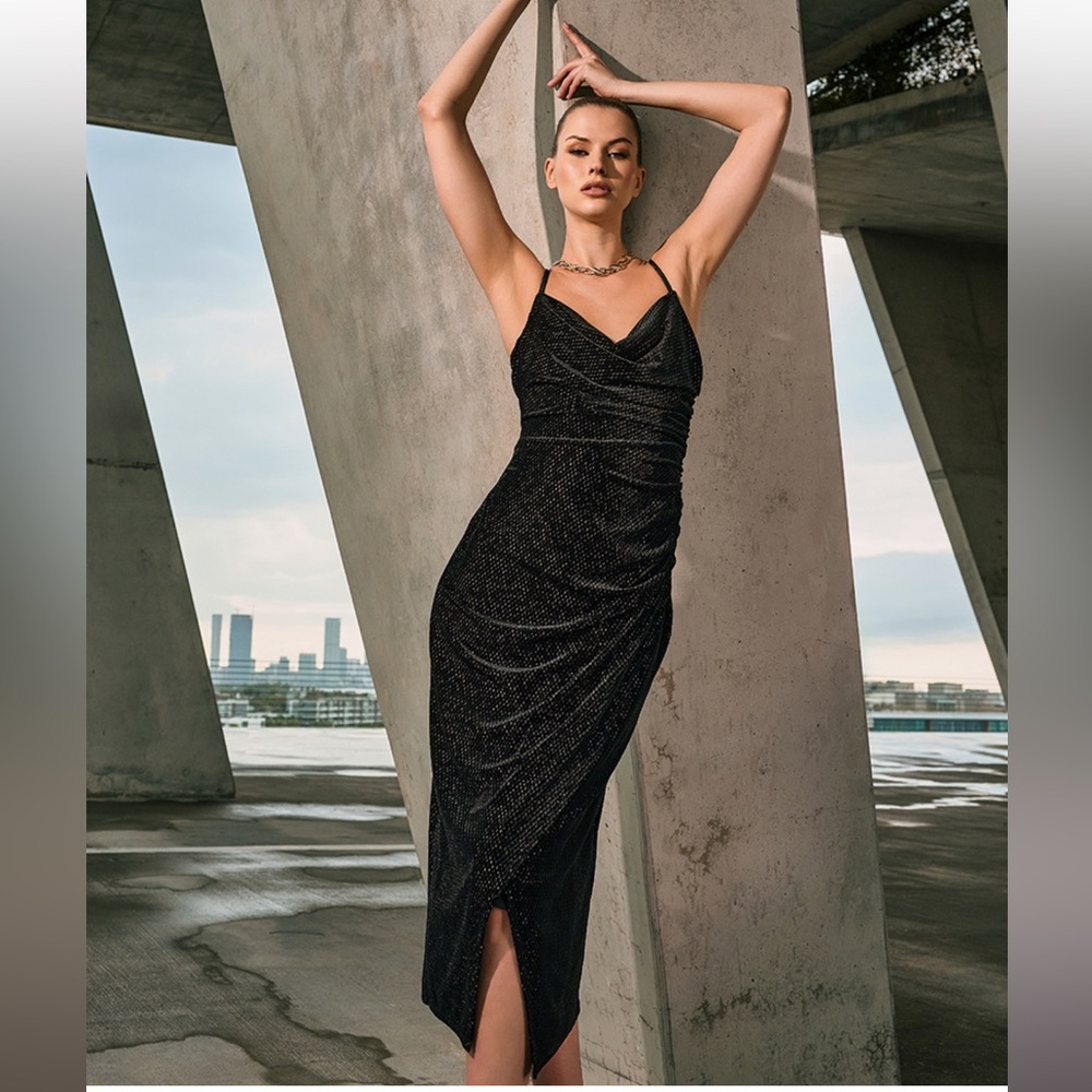 Laundry By Shelli Segal Black Sparkle Midi Dress